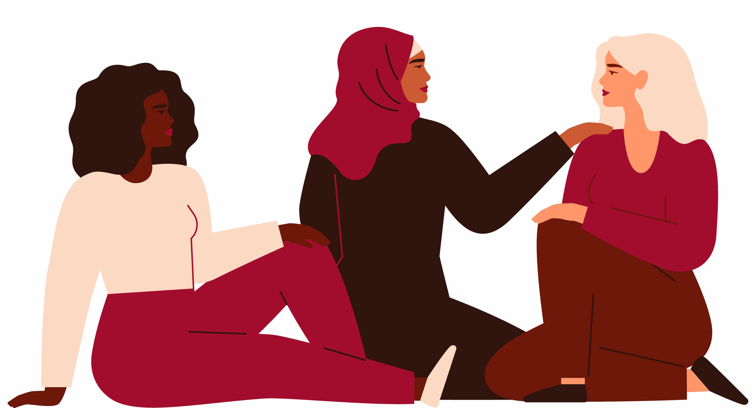 Illustration von drei sitzenden multiethnischen Frauen