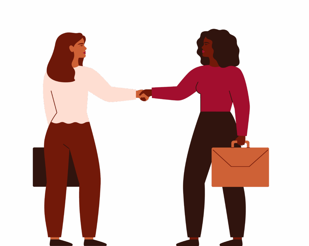 Illustration von zwei Geschäftsfrauen, die sich die Hände schütteln