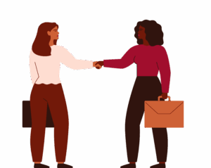 Illustration von zwei Geschäftsfrauen, die sich die Hände schütteln