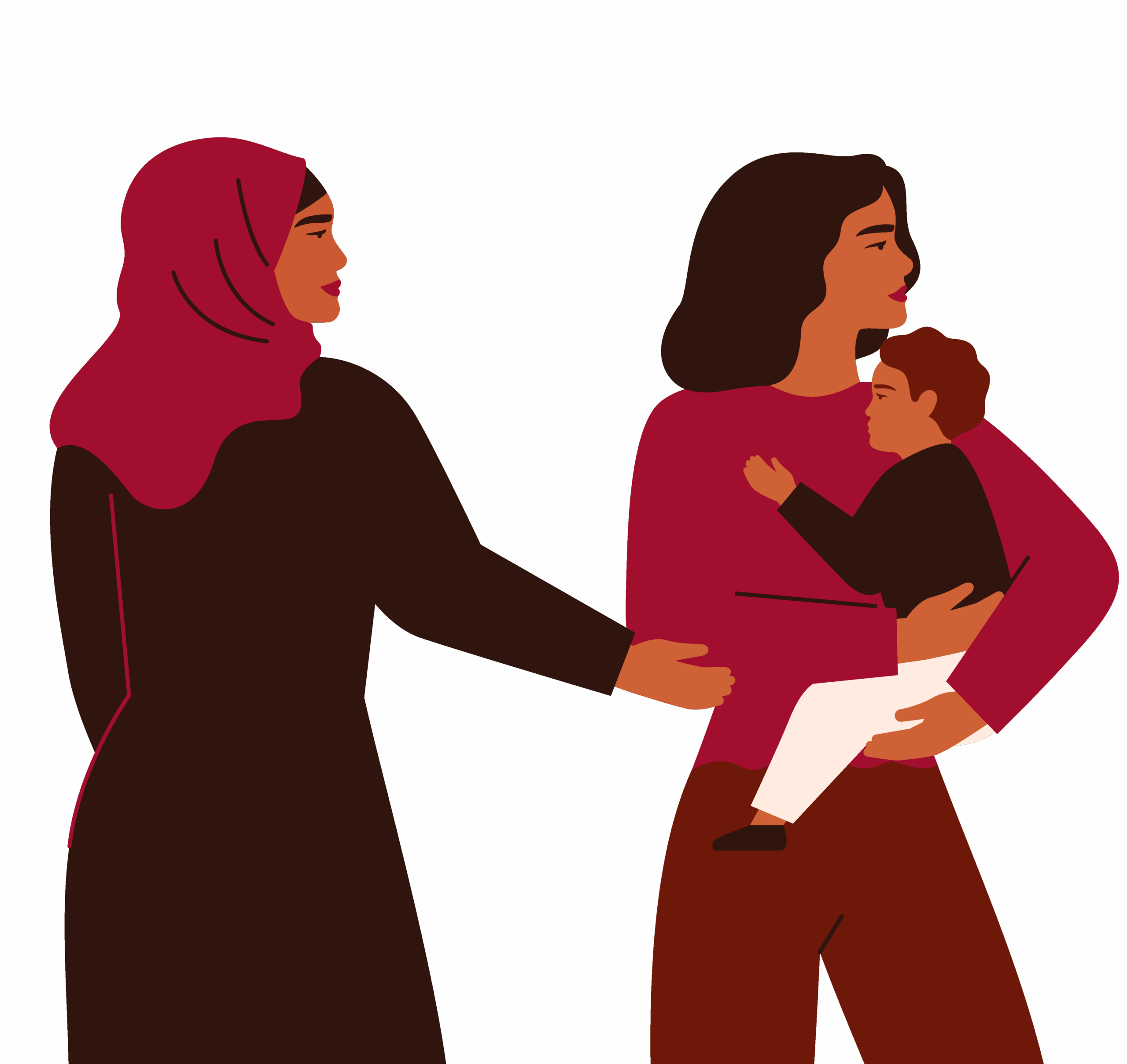 Illusration von zwei Frauen mit einem Kind